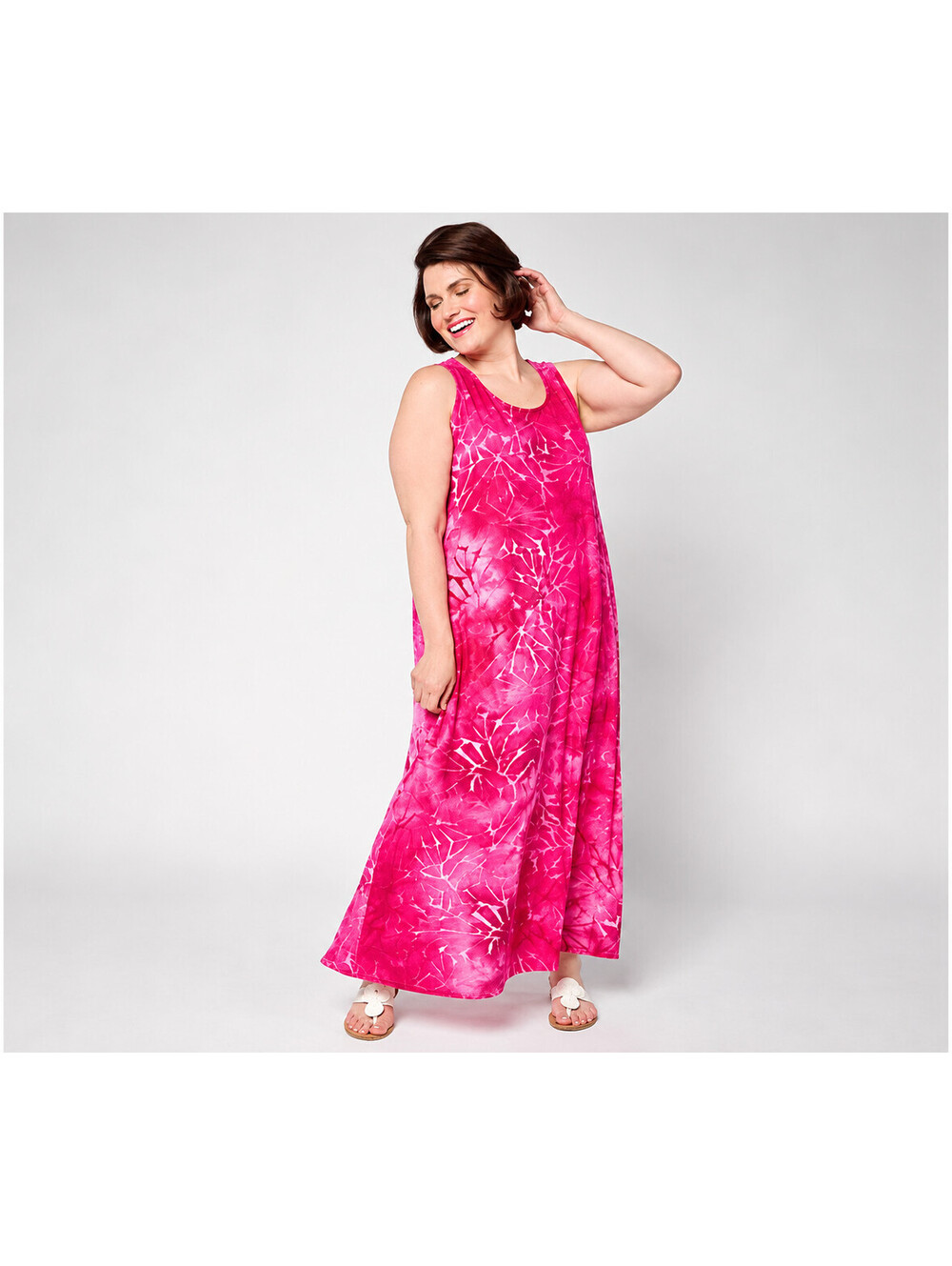 Susan Graver Printed Burnout Knit Sleeveless Maxi Dress Pink, Size Petite 4X